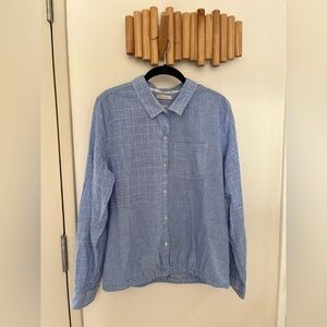 Barbour Relaxed Fit Button-up Shirt Blue & White Checked Cotton/Linen Blend